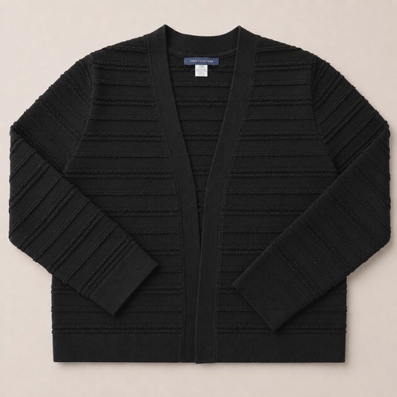 Tommy Hilfiger Sweaters - Tommy Hilfiger Black Textured Knit Shrug (MED) Minimal Casual Chic Sweater Crop‎